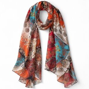 Vintage Paisley Satin Scarf Colorful Designer Inspired